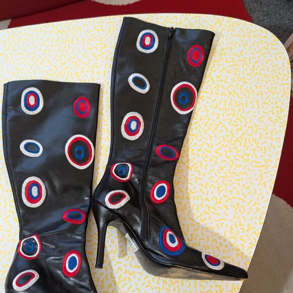 Shelly's of London Mod Dot Embroidered Leather Women's Knee High Boots Size 38 - Picture 11 of 13